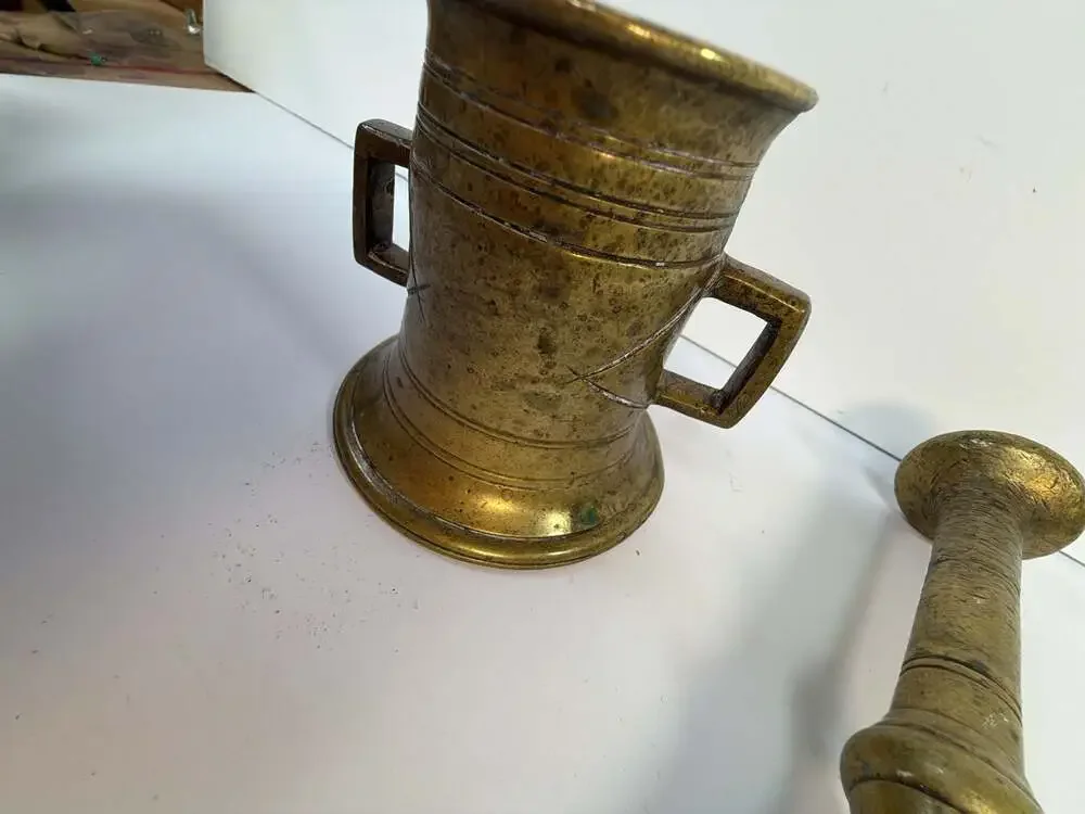 Vintage Solid Brass‎ Mortar and Pestle Set 4.7 lbs
